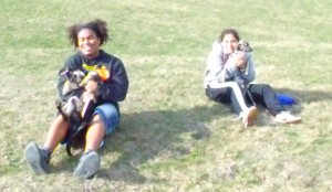 Patrick Christian (left) and Rosio Bonilla enjoy the spring time with a coupld of Stephen Memorials occupiants