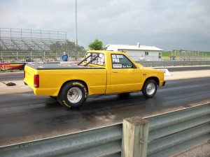 Tom & Janis Reese from Indianola make a pass in their sons S-10 to start the night of racing at the Rick Reese Memorial Race (photo submitted)
