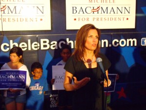 Congresswoman Michele Bachmann took questions from the media before departing Oskaloosa, Iowa on July 23, 2011