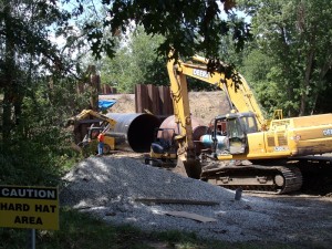 Contractors continue to work on putting a tunnel below the railroad behind Old White Cemetery for better access on the Recreation Trail