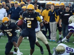 DeMarco Sanders avoids McKendree defenders on his way to a 25 yard TD run