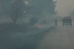 Oskaloosa Firefighters used both "attack" units and a pumper truck to contain this fire Saturday afternoon