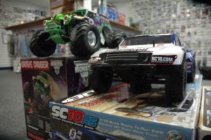 Some RC Cars ready to take advantage of the dirt track recently built behind the building at the Hobby Shack