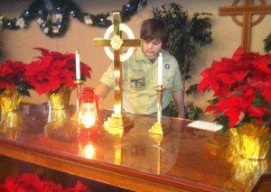 CJ Harper with the Peace Light (photo by Amy Harper)