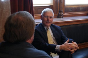 Rep. Guy Vander Linden (R-Oskaloosa) sits down for a conversation on Wednesday afternoon on the floor of the Iowa House.