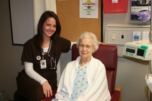 Mahaska Health Partnership staff renewed their commitment to making healthcare personal for patients as they celebrated National Patient Recognition Day on Feb. 3 Inpatient Services Nurse Jamie Life, RN, takes some extra time after ending her shift at 7:30 a.m. to thank Marjorie VanGorp of Leighton choosing MHP for her healthcare needs.