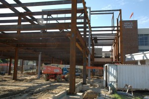 Structural Steel is going up and crews are making steady progress on MHP's newest expansion Monday morning