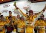 Ryan Hunter-Reay celebrates his win at the Iowa Corn 250 on Saturday.