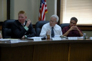 Oskaloosa City Council Members Jason Van Zetten, Joe Caligiuri and Doug Yates discuss issues on August 20, 2012