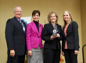 Paul Gregoire, chair of the Iowa Innovation Gateway, Lt. Governor Kim Reynolds, Amy De Bruin, Executive Vice President and Human Resources Manager, Deann De Groot, Director of Mahaska County Ag & Rural Development