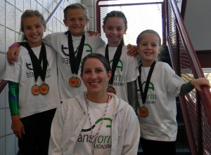 Members of the Level 4 Transform Academy gymnasts above are from left to right, Rylee Ebelsheiser, Faith DeRonde, Mallory Vander Meyden, Lydia Van Veldhuizen with Coach and Gymnastics Director Meghan Slay. (submitted image) Level 4's