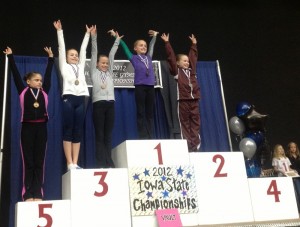 Above is the Level 6 State Champion, Kennady Klein on vault. Collette Edwards also scored her season high which landed her a tie for 3rd in the event. (submitted photo)