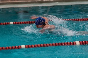 A participant at the Mahaska County YMCA Dolphins Swim Team event recent held in Oskaloosa.
