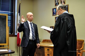 Mike Vander Molen is sworn in by Judge Randy DeGeest Wednesday morning.