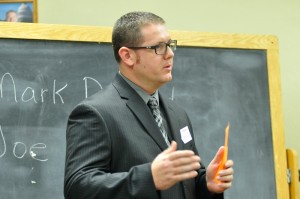 Mark Doland speaks to his fellow Republicans after being nominated Thursday night.