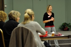 Natalie Ferguson-Spray with the Mahaska County Extension Office presents a lunch time discussion on crockpot cooking.