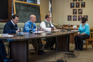 Mahaska County Supervisors, Greg Gordy, Mike Vander Molen and Mark Doland visit with Andrea Hagist, MHP Emergency Services Director about recent appointments.