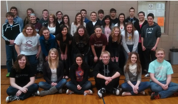 Pictured are instrumental music students from Oskaloosa High School that participated in Division I rated solos and ensembles in Grinnell on Saturday, March 23. Top row from left: Jacob Cummings – cello, Lauren Gorski – viola, Logan Gross – violin, Caleb Fisher – violin, Alex Shaffer – cello, Jakob Hartl – violin, Johannes Hartmann – violin. Third row: Brady DeJong – viola, Libby VanMersbergen – violin, Ally Lowe – violin, Tori Palmer – violin, Angela Hyland – violin, Kamron VanHulzen – violin, Misaki Kaito – keyboard and flute, Jennifer Watters – violin, Erin Shannon – viola. Second row: Alisha Horn – string bass, Haley Bunnell – violin, Emily Allee – violin, MaKennah Little – violin, Bethany Rowley – flute, Bailey Blythe – flute, Ashley Nimtz – trumpet, David Anderson – violin, Hanna Sampsel, string bass, Natalie Whitis – cello, Naomi Cochran – viola, Travis Gile – viola, Morgan Barrett – violin, Adam Hammes – alto saxophone. Not pictured: Sharon Boer- cello.