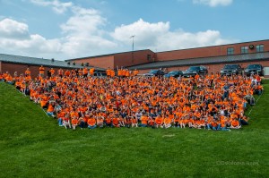 Approximately 600 students and staff join in a group picture that helped wrap up 'Kindness Day'