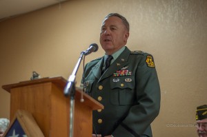 Mahaska County native Lt. Colonel Herbert Strasser (Ret) delivers the keynote speech at Monday's Memorial Day service.