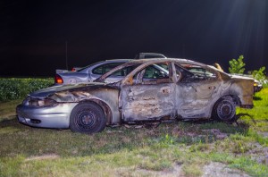 This is what remains of the 1999 Oldsmobile Alero that was reportedly stolen and set ablaze Tuesday morning.