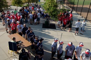 Teams lined up for their picnic supper at the Lacey Complex Wednesday evening. The 8 teams will be squaring off in the Midwest Plains Regional Senior Babe Ruth Tournament starting Thursday.