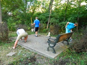 Jeremy White, Zach Smith, and Walter Eastwood completed the clearing of a memorial area along the trail. (submitted photo)