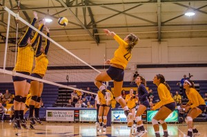 Buena Vista attempts to block the spike from William Penn during action on Wednesday night.