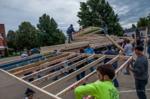 Volunteers from Central Reformed Church framed and loaded the walls for the next Habitat for Humanity home.