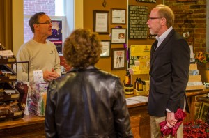 Congressman Dave Loebsack (right) makes a stop at The Antique Peddler during his recent visit to Oskaloosa.