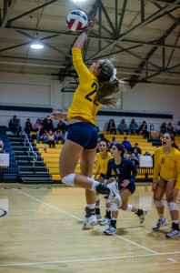William Penn Volleyball in action Wednesday night against Mount Mercy.