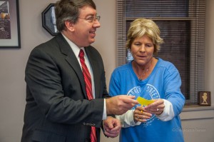 Karen Hafner (right) with Mayor Dave Krutzfeldt in December of 2013. 