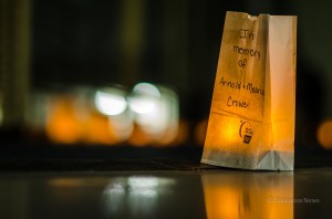 just one of over 100 luminaria placed around the walking track at the William Penn Pac on Saturday night.