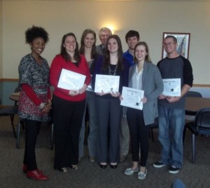 L to R: Professor Jihna Turner, Holly Groom, Maggie Sauer, Interim President John Ottosson, Sarah Clarke, Austin Battreall, Janet Kuskie, and Matt Emerson. Oskaloosa, IA—Professor Jihna Turner hosted the induction of the 2014 class consisting of two seniors and four juniors into the Sigma Beta Delta, International Business Honor Society. William Penn University Interim President John Ottosson, a 1984 WPU graduate and past business student, was inducted into the Society as an honorary member. The induction took place on Thursday, April 3, on the Oskaloosa campus.
