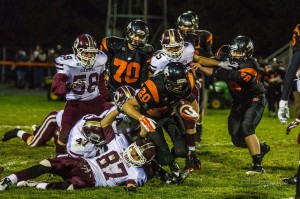 The Oskaloosa Indians came up short against the Grinnell Tigers during their match-up Friday, October 3, 2014. (photo by Denis Currier/Oskaloosa News)