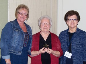 Dorothy Vos of Oskaloosa was named Mahaska Health Partnership’s 2014 Volunteer Shining Star by the Iowa Hospital Association. Shown at the award presentation are, from left, MHP Volunteer Coordinator Kim Langfitt, Shining Star Recipient Dorothy Vos and Director of Nursing Darlene Keuning.