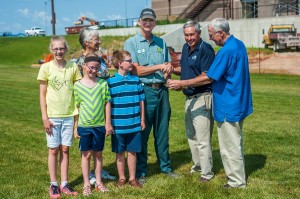 Carl and Martha Drost donated $400,000 Wednesday afternoon to the MCRF Mahaska Community Recreation Foundation. This donation, along with another donation of $270,000 from the Daily Trust will go towards the 1 million dollar fund-raising campaign going on now for ongoing projects at the Lacey Complex. The soccer field on the west side of the main stands will be named for the Drost family.