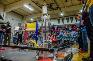 The Sock Monkeys robot attempts one of the many goals it needs to accomplish during a timed session.