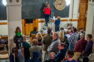 Voters, candidates and the media gathered at the Mahaska County Courthouse on Tuesday evening to catch the voter returns as they became available. (photo by Ginger Allsup/Oskaloosa News)