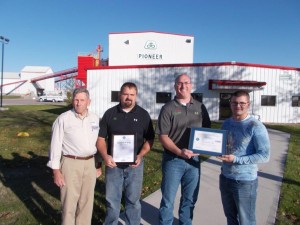 Pictured Left to Right are: Don Lane ESGR Volunteer,  Dan Dehrkoop Personnel Manager, Adam Andersen Plant Manager, and SPC Jeremy Tosh, A Co., 224 Engineer Bn.