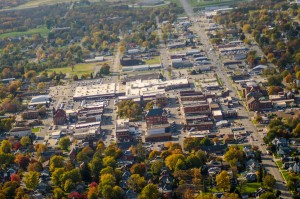 An aerial view of Oskaloosa, Iowa taken October of 2014.