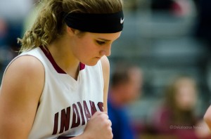 Oskaloosa's Alexis Westercamp shows some emotion during a tough match-up with Knxoville on Friday night.