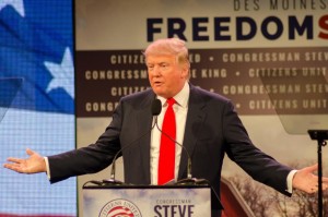 Businessman Donal Trump address the crowd at the Iowa Freedom Summit.