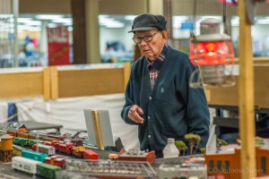 Hollis King shares his love of model trains with the public on Monday evening.