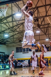 Shane Bosek (shown dunking) had 21 points in only 27 minutes Wednesday