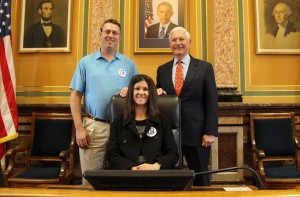 Pictured here are Chris Roach and Rep. Vander Linden and seated is Karen Converse.