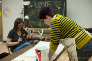 Jane Ryder (left) and Sarah Kargol (right) spend some time working on their latest works at the Oskaloosa Art Center located in the old Heartland Center Mall on the east side of Oskaloosa.