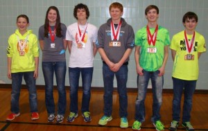 Pictured earning medals from left to right, Carson Breon, Claire Fiechtner, Carter Huyser, Nikolas Dykstra, Jack Miller, and Jarod Miller