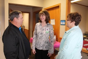 New Sharon Medical Center, a service of Mahaska Health Partnership in Oskaloosa, held an open house on April 8 to welcome Family Nurse Practitioner Lisa Smith, ARNP-C, to the practice as the full-time provider. Smith, a New Sharon resident, said she is excited to be meeting the healthcare needs of her home community. Smith, center, is shown with Steve and Jo Wiley of New Sharon at the open house.