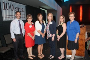 Four MHP Nurses were honored as members of the 100 Great Iowa Nurses 2015 at a special ceremony May 3 in Des Moines. The Iowa Nurses Association, Iowa Nurses Foundation and the University of Iowa College of Nursing collaborate each year to create this list, and this year had close to 400 nominations from across the state. Shown, from left: MHP Chief Executive Officer Jay Christensen; Inpatient Nurse Patty Waters, BSN, RN; Education Coordinator Tonya Johannas, BSN, RN;  Birthing Center Nurse Arlene Vonk, RN;  Medical Group Nursing Supervisor Ashley Perkins, RN;  and Chief Nursing Officer Darlene Keuning.